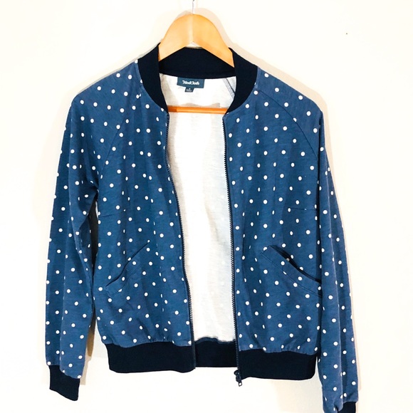Modcloth | Jackets & Coats | Modcloth Blue Polkadot Bomber Jacket ...